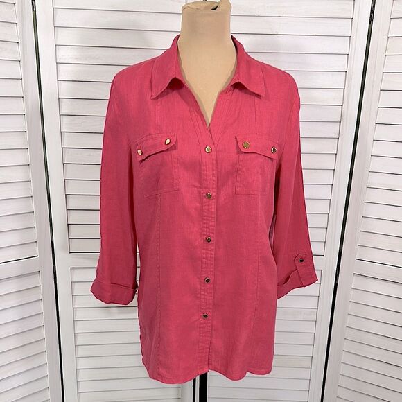 JM Collection Linen Tunic Size 10 Coral Pink NWT - Picture 2 of 13